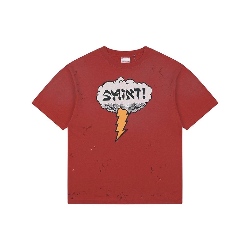 Saint Michael Cloud Lightning Graphic T-Shirt Front view