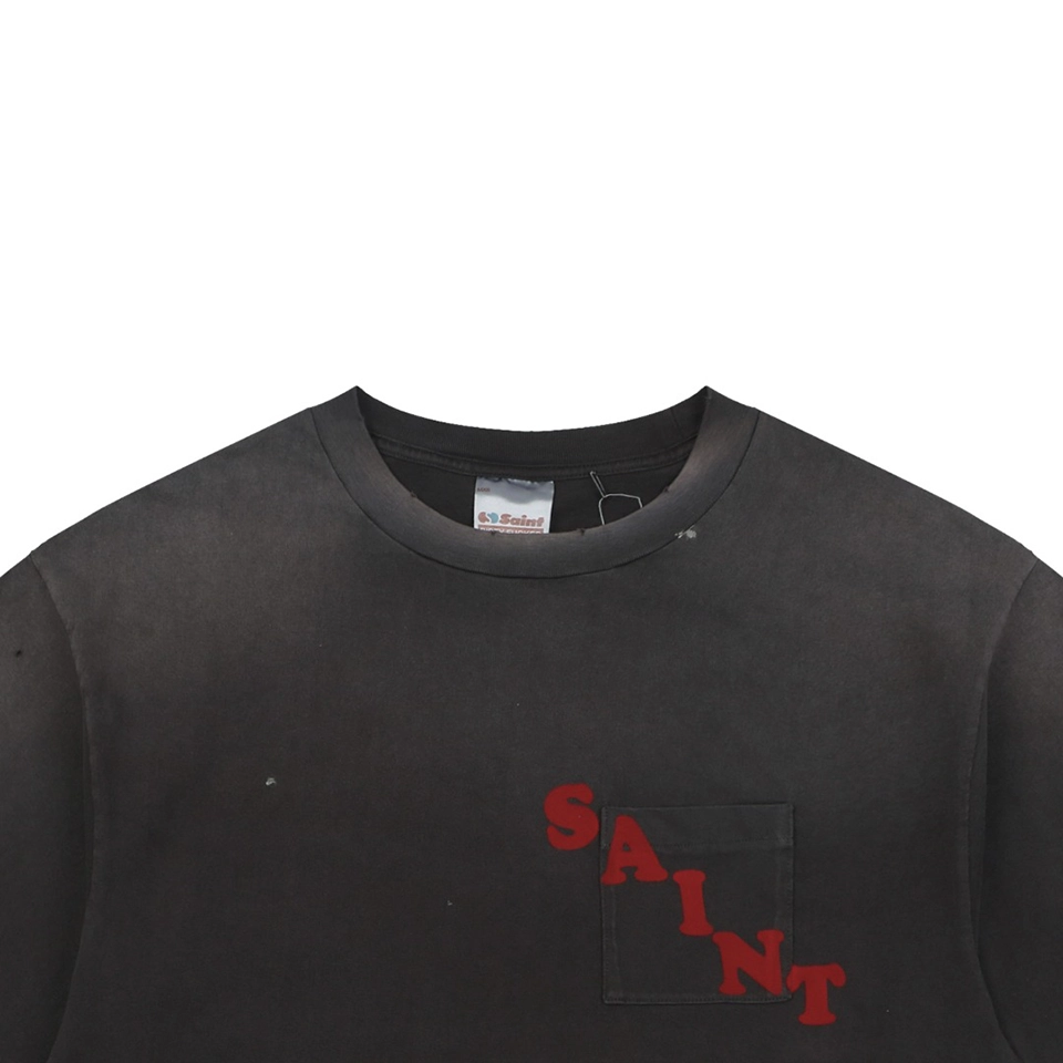 Saint Michael Irregular Letter Pocket Vintage T-Shirt