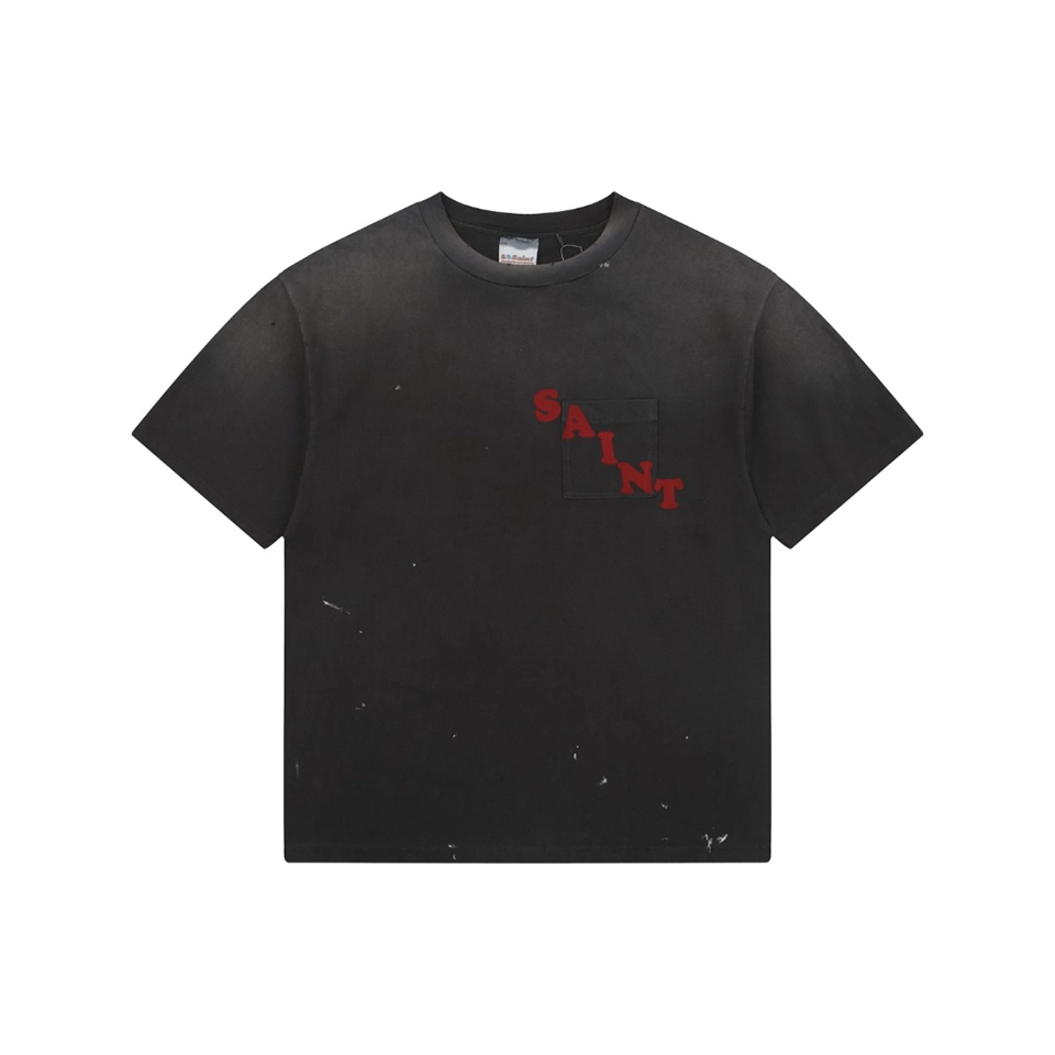 Saint Michael Irregular Letter Pocket Vintage T-Shirt Front view