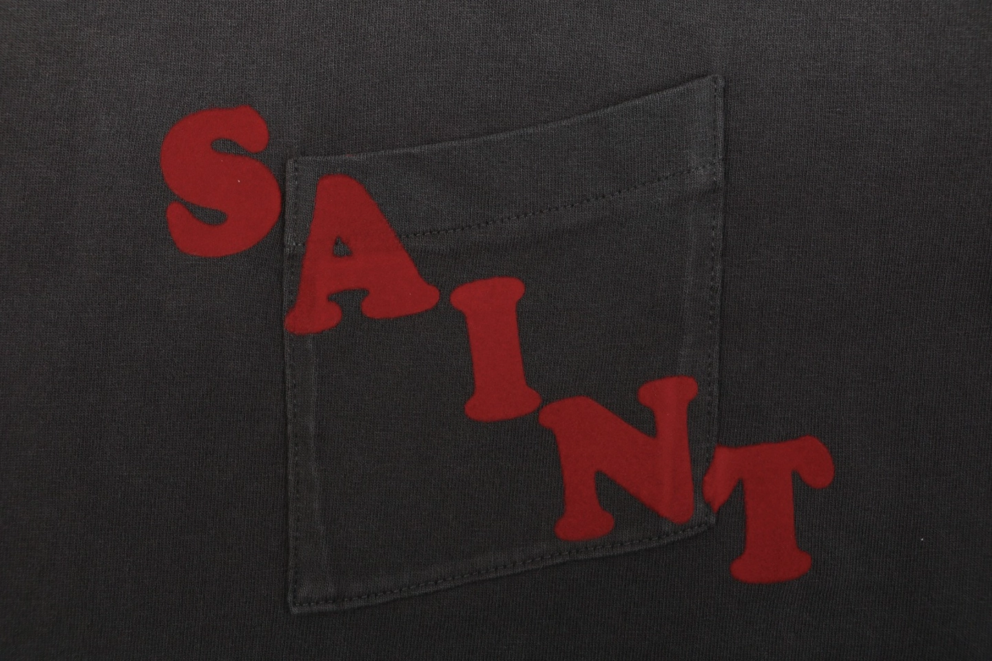 Saint Michael Irregular Letter Pocket Vintage T-Shirt Front Print