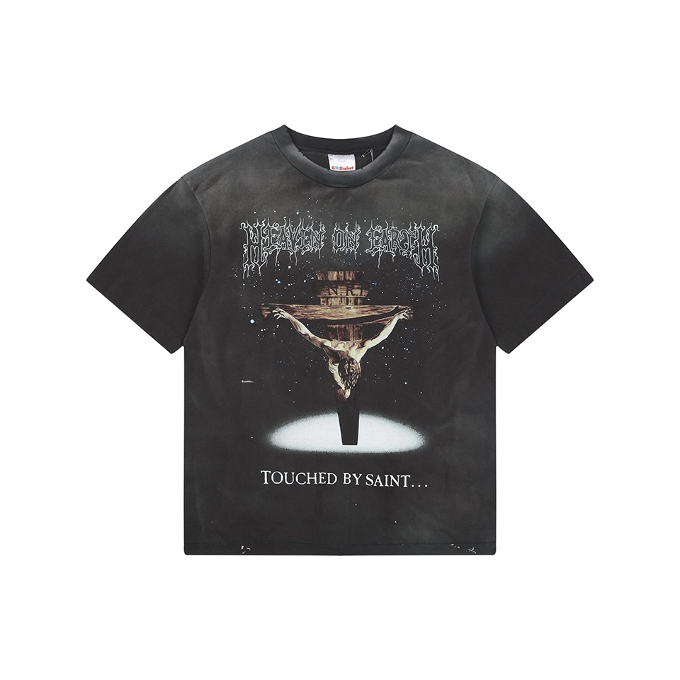 Saint Michael Jesus & Virgin Mary Suffering Graphic T-Shirt Front view