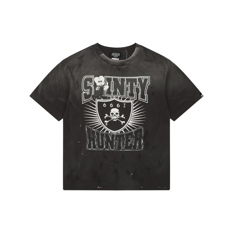 Saint Michael Skull Graphic Vintage Washed T-Shirt Front view