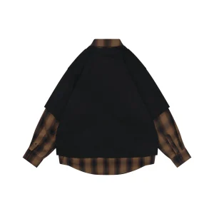 We11done Black & Brown Plaid Layered Shirt Back view