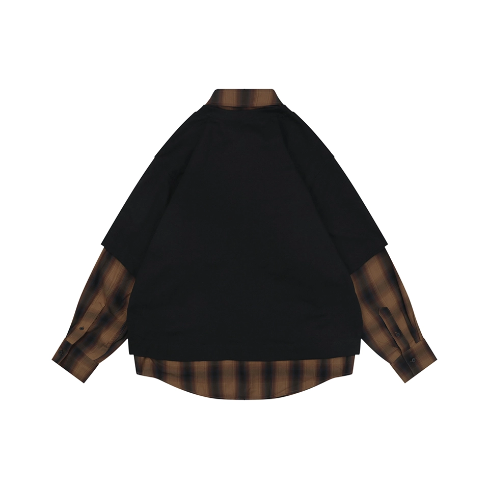 We11done Black & Brown Plaid Layered Shirt Back view