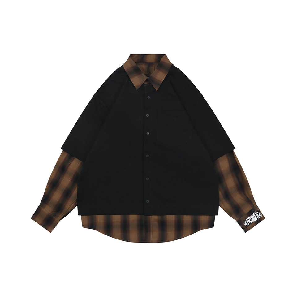 We11done Black & Brown Plaid Layered Shirt Front view