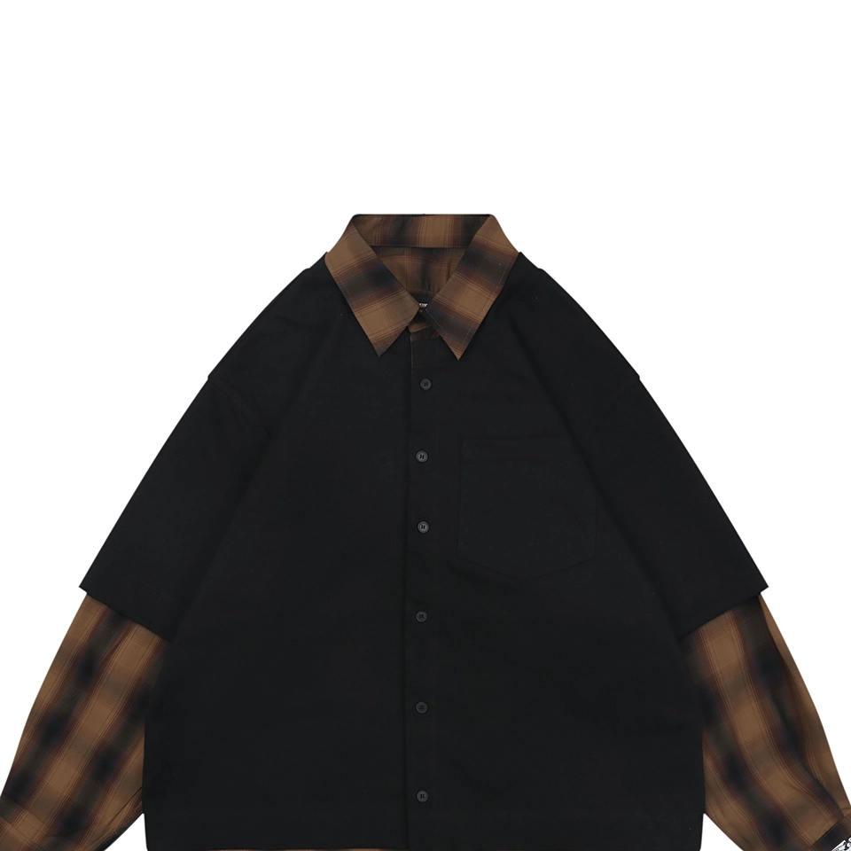 We11done Black & Brown Plaid Layered Shirt