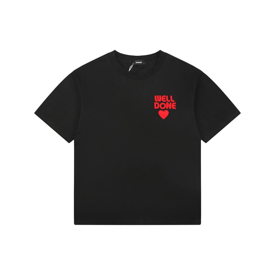 We11done Heart Logo Embroidered T-Shirt Black Front view