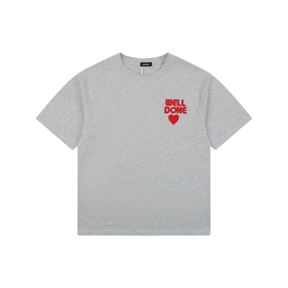 We11done Heart Logo Embroidered T-Shirt Grey Front view