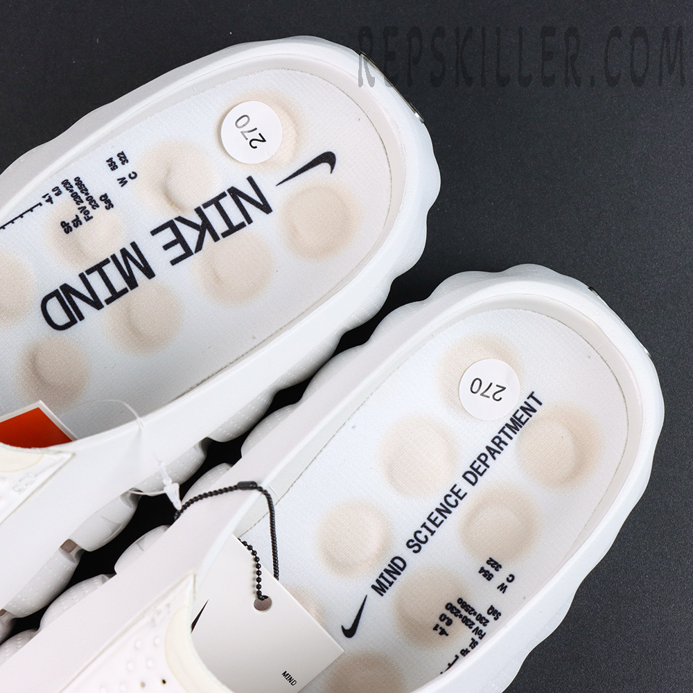 Nike WMNS Mind 001 “Summit White” footbed detail featuring Nike Mind Science Department branding and a soft contoured insole for enhanced comfort