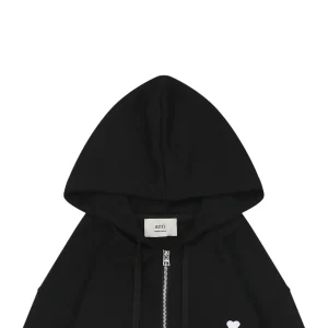 AMI de Coeur Embroidered Zip-Up Hoodie Black