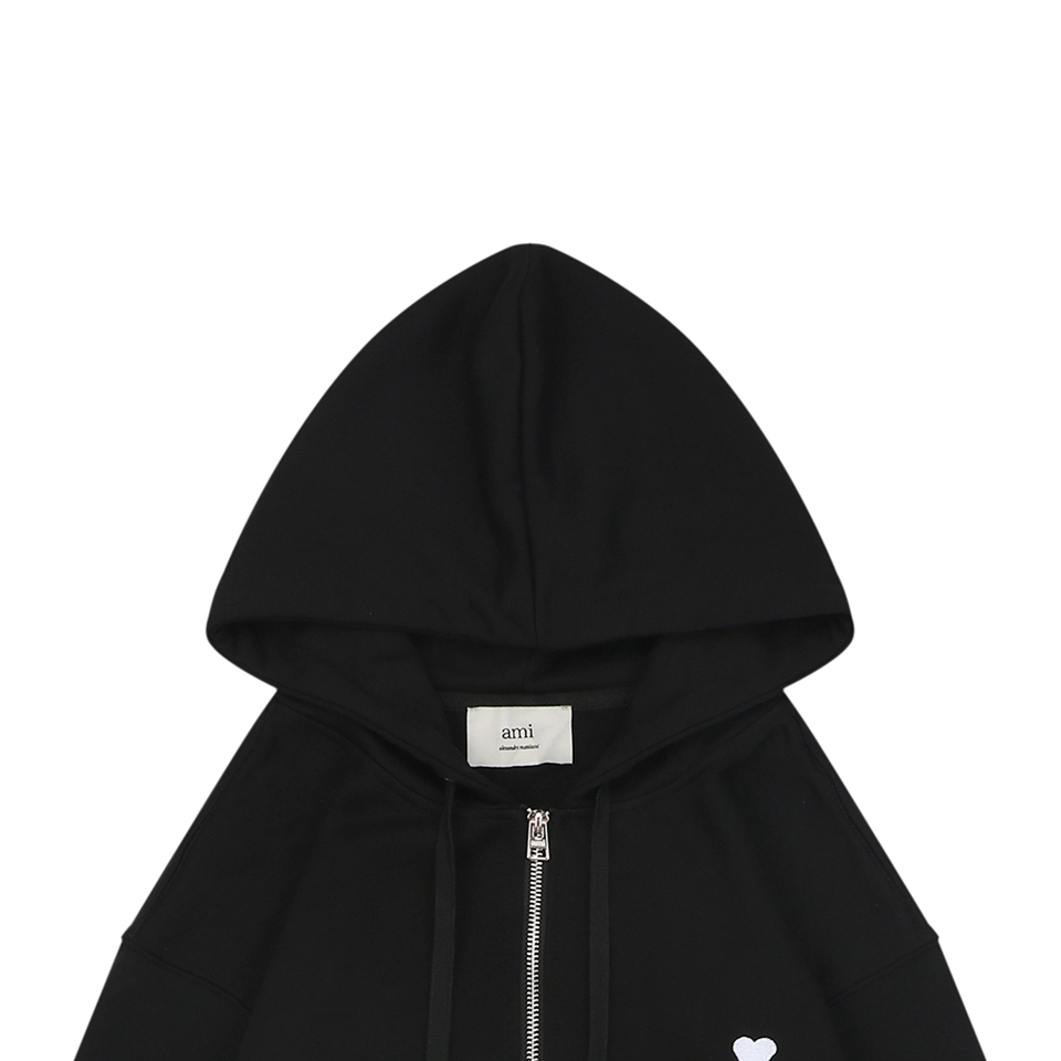 AMI de Coeur Embroidered Zip-Up Hoodie Black