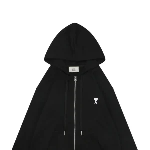 AMI de Coeur Embroidered Zip-Up Hoodie Black