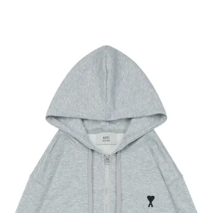 AMI de Coeur Embroidered Zip-Up Hoodie Grey