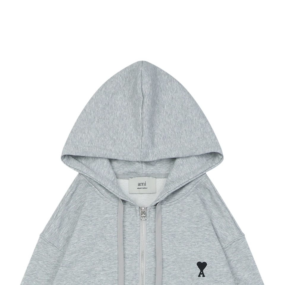AMI de Coeur Embroidered Zip-Up Hoodie Grey