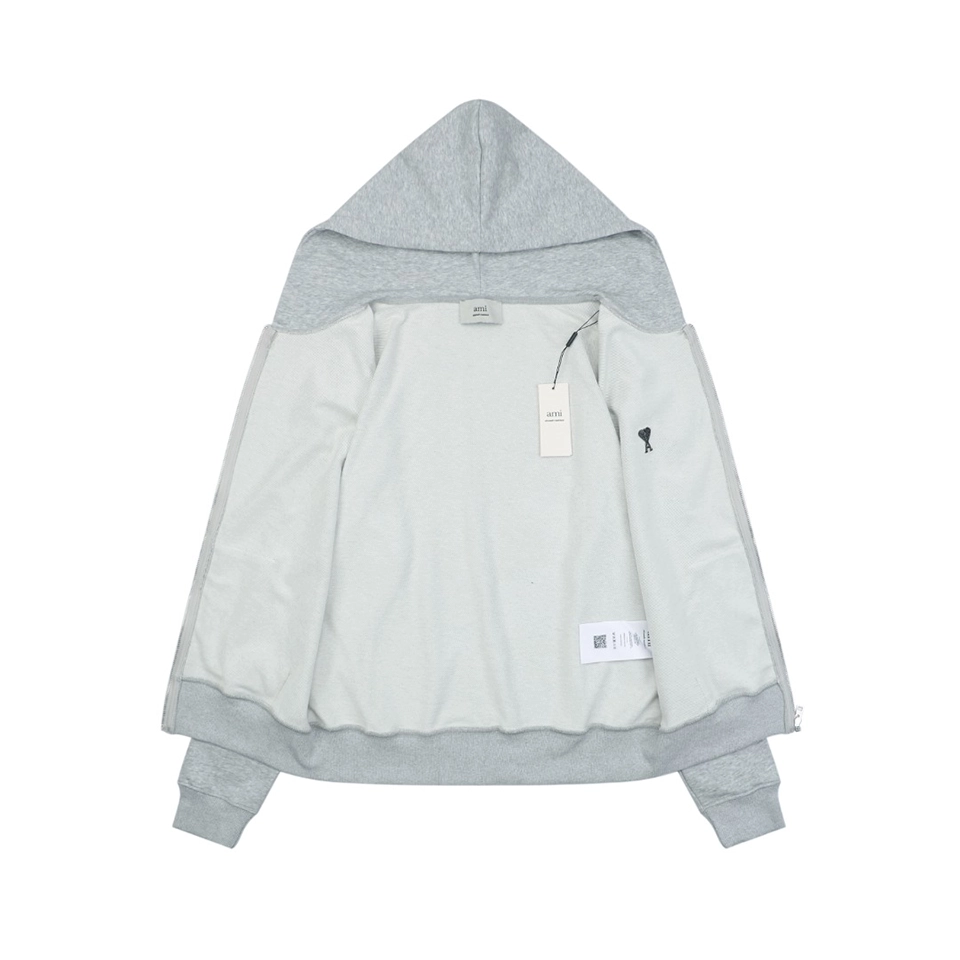 AMI de Coeur Embroidered Zip-Up Hoodie Grey Lining