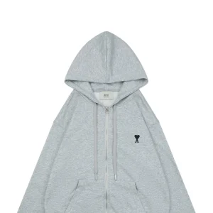 AMI de Coeur Embroidered Zip-Up Hoodie Grey