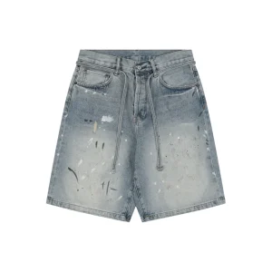 Acne Studios Paint Splatter Belted Denim Shorts Front view