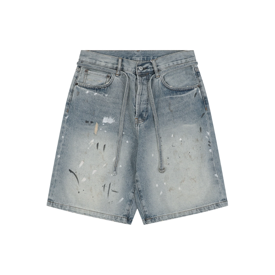 Acne Studios Paint Splatter Belted Denim Shorts Front view