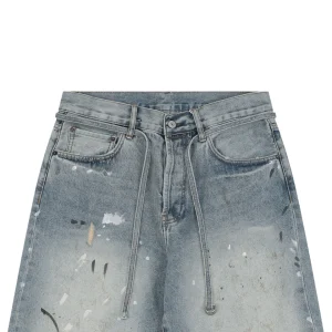 Acne Studios Paint Splatter Belted Denim Shorts