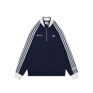 Adidas Originals Signature 3-Stripes Half-Zip Track Jacket Navy Front view