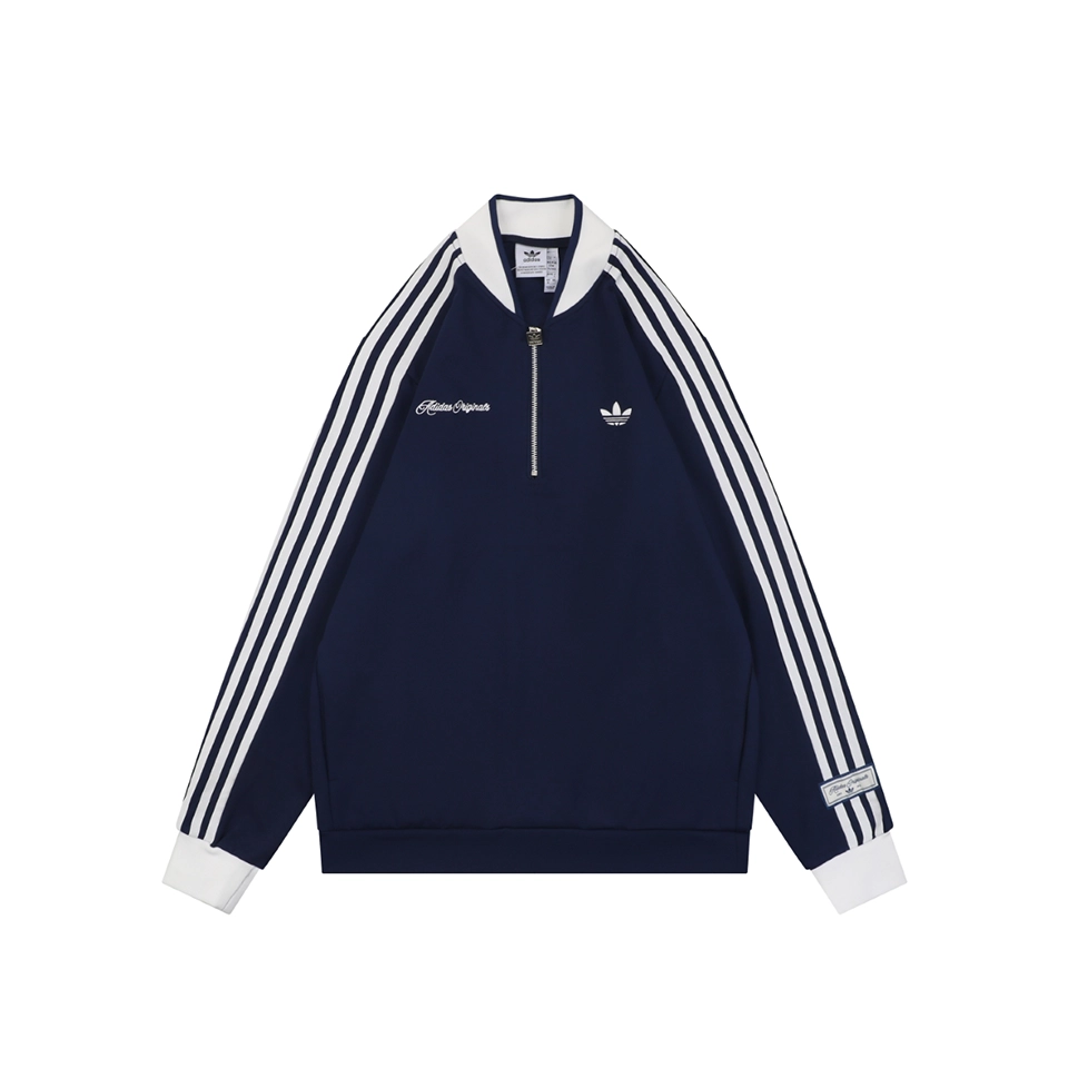 Adidas Originals Signature 3-Stripes Half-Zip Track Jacket Navy Front view