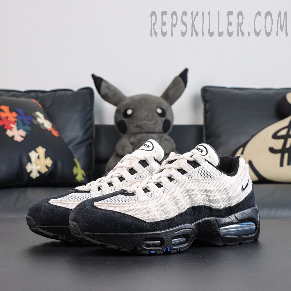 Nike Air Max 95 ‘Big Bubble - Family Reunion France’ pair side view featuring layered Air Max 95 panels with a black and white contrast design