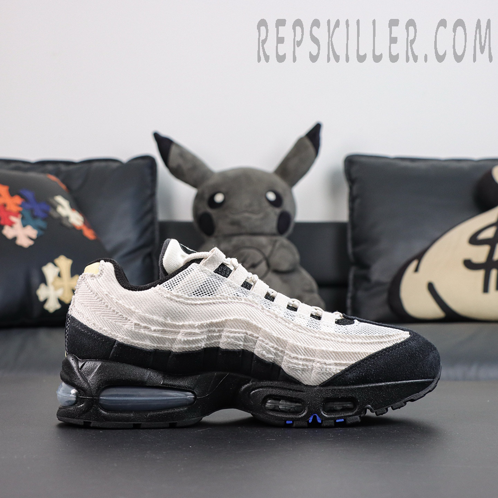 Nike Air Max 95 ‘Big Bubble - Family Reunion France’ side detail featuring textured white panels, black overlays and hidden Swoosh branding