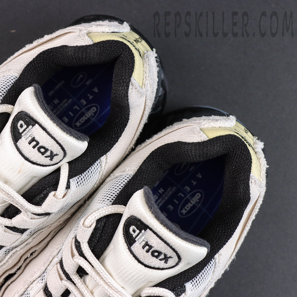 Nike Air Max 95 ‘Big Bubble - Family Reunion France’ tongue and collar detail featuring Air Max branding and blue interior accents