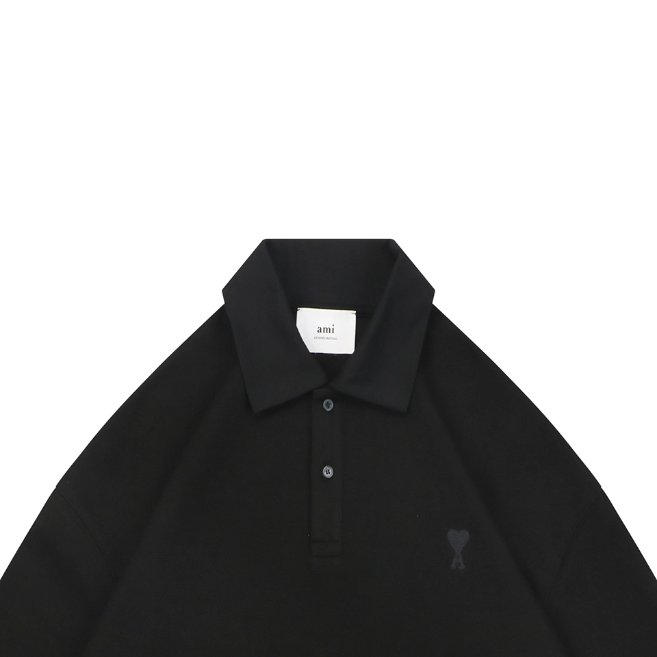 Ami Hidden Heart Logo Oversized Polo Shirt Black