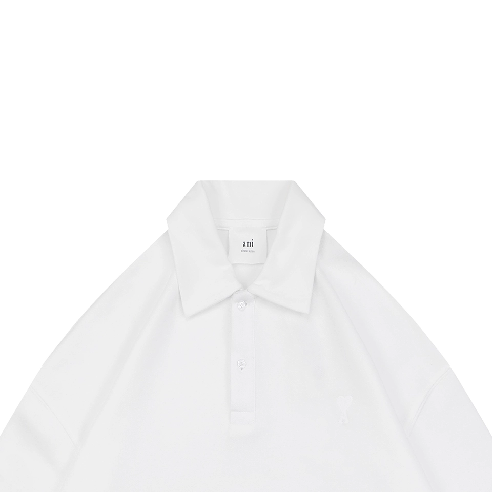 Ami Hidden Heart Logo Oversized Polo Shirt White