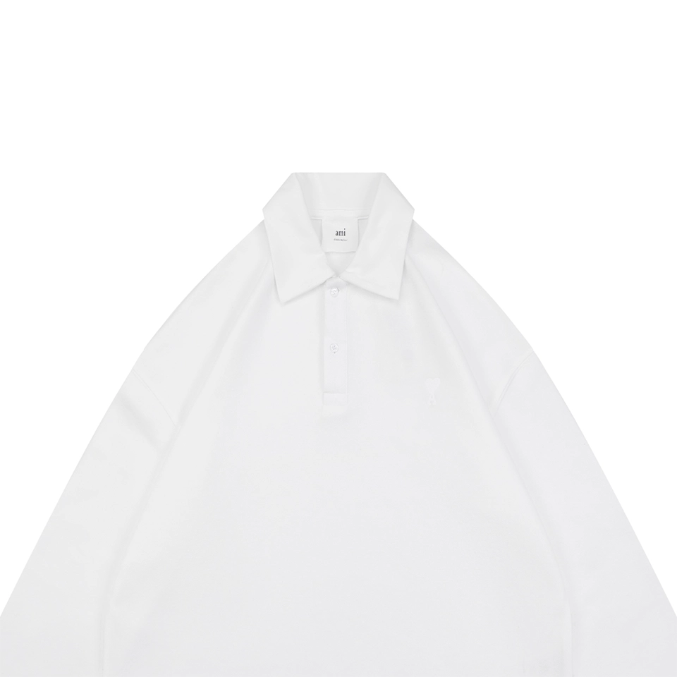 Ami Hidden Heart Logo Oversized Polo Shirt White