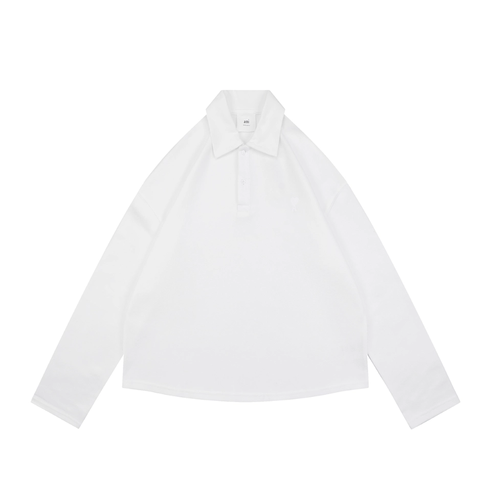 Ami Hidden Heart Logo Oversized Polo Shirt White Front view
