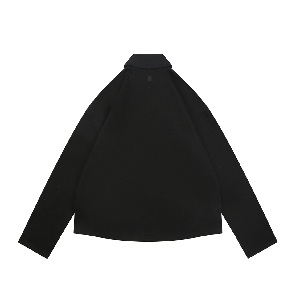 Ami Hidden Heart Logo Oversized Polo Shirt Black Back view