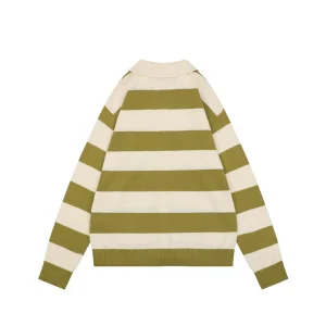 Ami Paris Heart Patch Striped Polo Knit Cardigan Green Back view