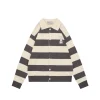 Ami Paris Heart Patch Striped Polo Knit Cardigan (Grey/Green)