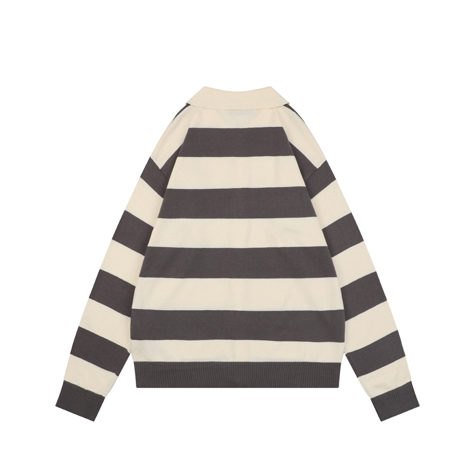 Ami Paris Heart Patch Striped Polo Knit Cardigan Grey Back view