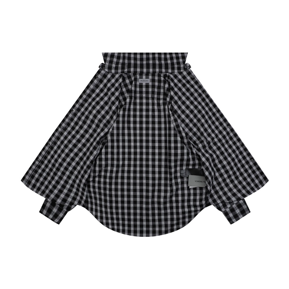 Balenciaga Black & White Plaid Distressed Raw Hem Shirt Lining