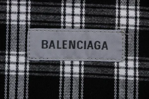 Balenciaga Black & White Plaid Distressed Raw Hem Shirt Brand label