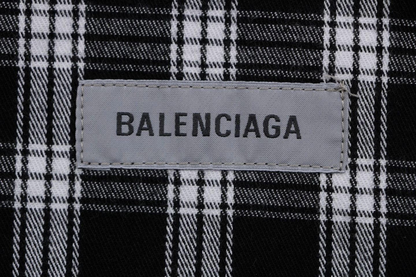 Balenciaga Black & White Plaid Distressed Raw Hem Shirt Brand label