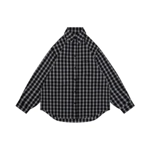 Balenciaga Black & White Plaid Distressed Raw Hem Shirt Front view