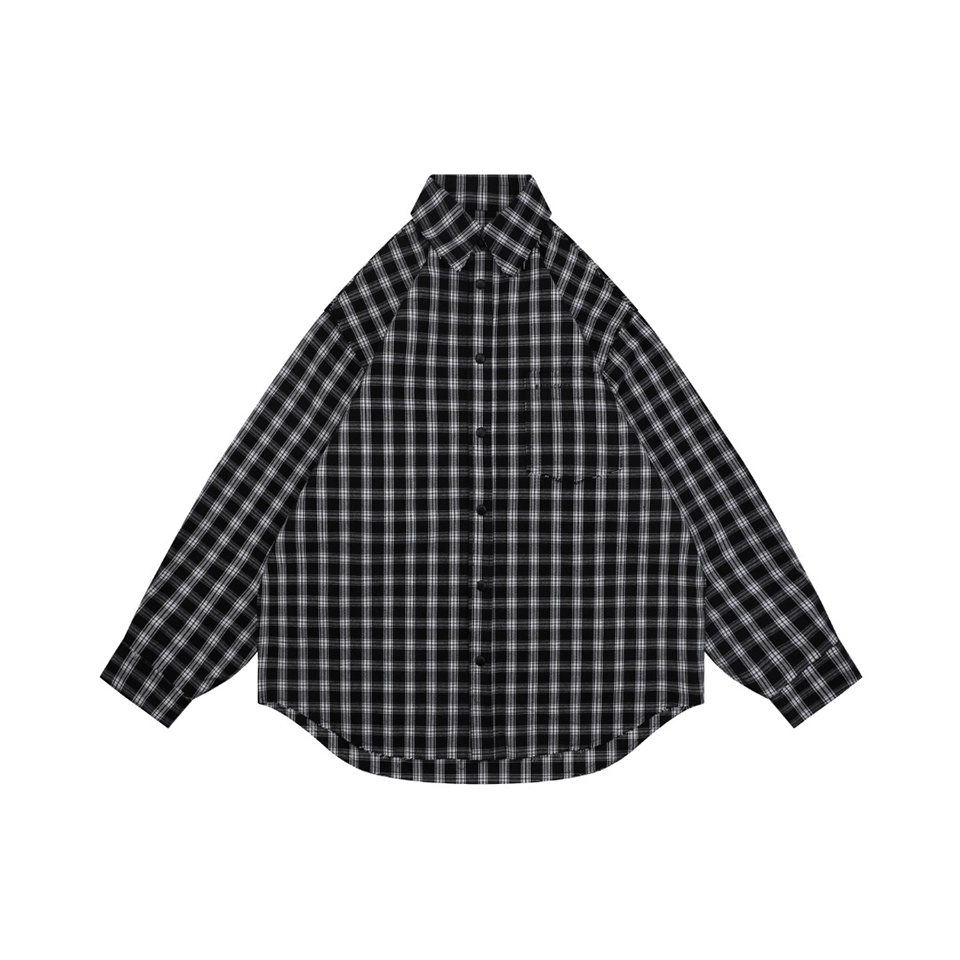 Balenciaga Black & White Plaid Distressed Raw Hem Shirt Front view