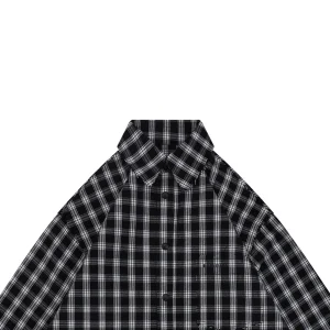 Balenciaga Black & White Plaid Distressed Raw Hem Shirt