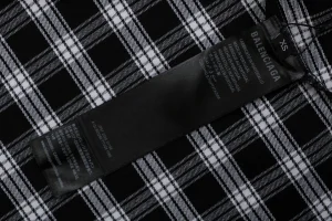 Balenciaga Black & White Plaid Distressed Raw Hem Shirt Wash label