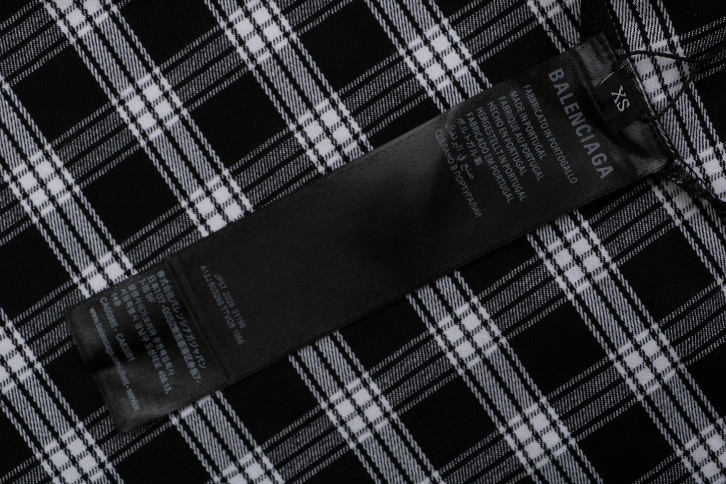 Balenciaga Black & White Plaid Distressed Raw Hem Shirt Wash label