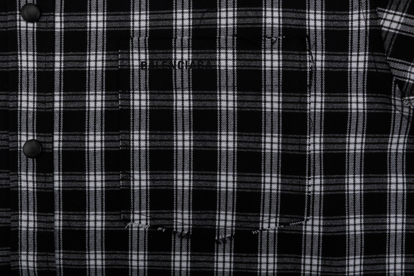Balenciaga Black & White Plaid Distressed Raw Hem Shirt
