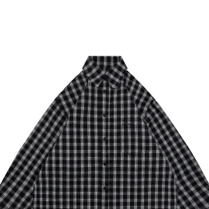 Balenciaga Black & White Plaid Distressed Raw Hem Shirt