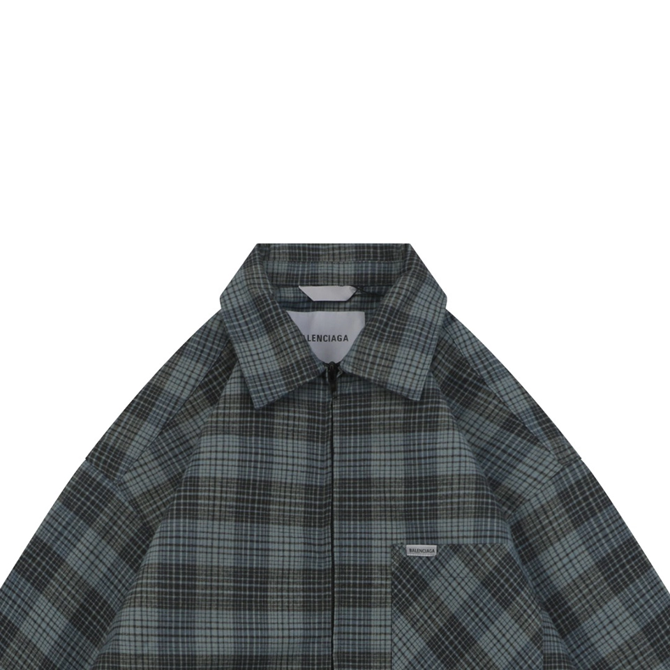 Balenciaga Blue Grey Check Quilted Jacket