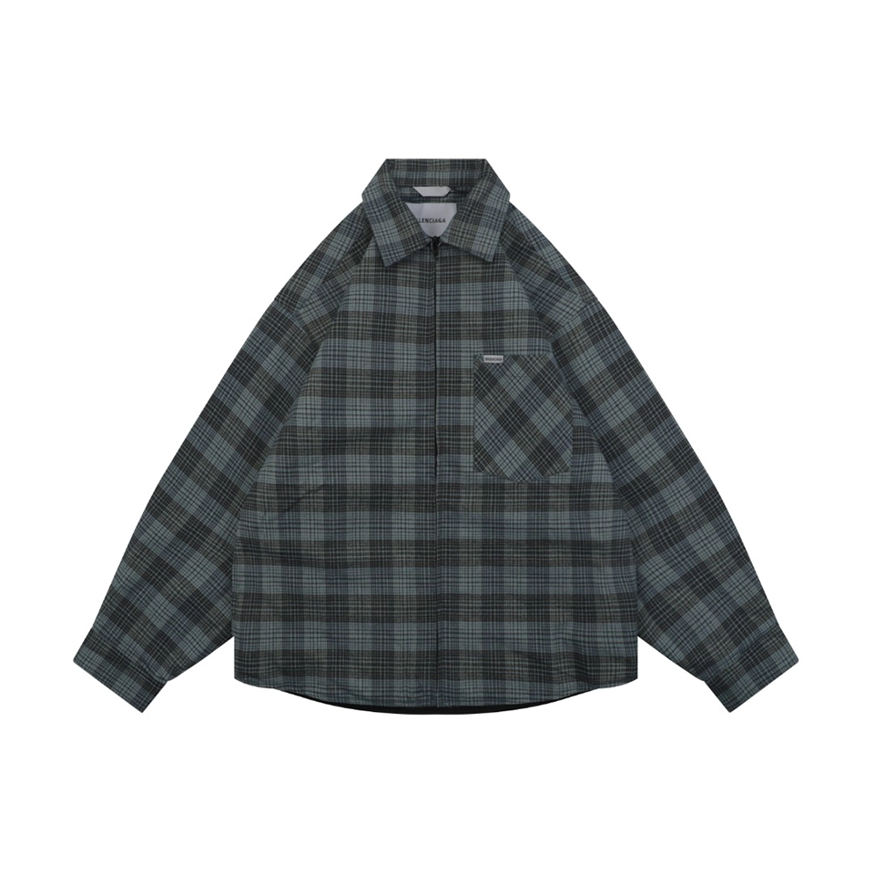 Balenciaga Blue Grey Check Quilted Jacket Front view