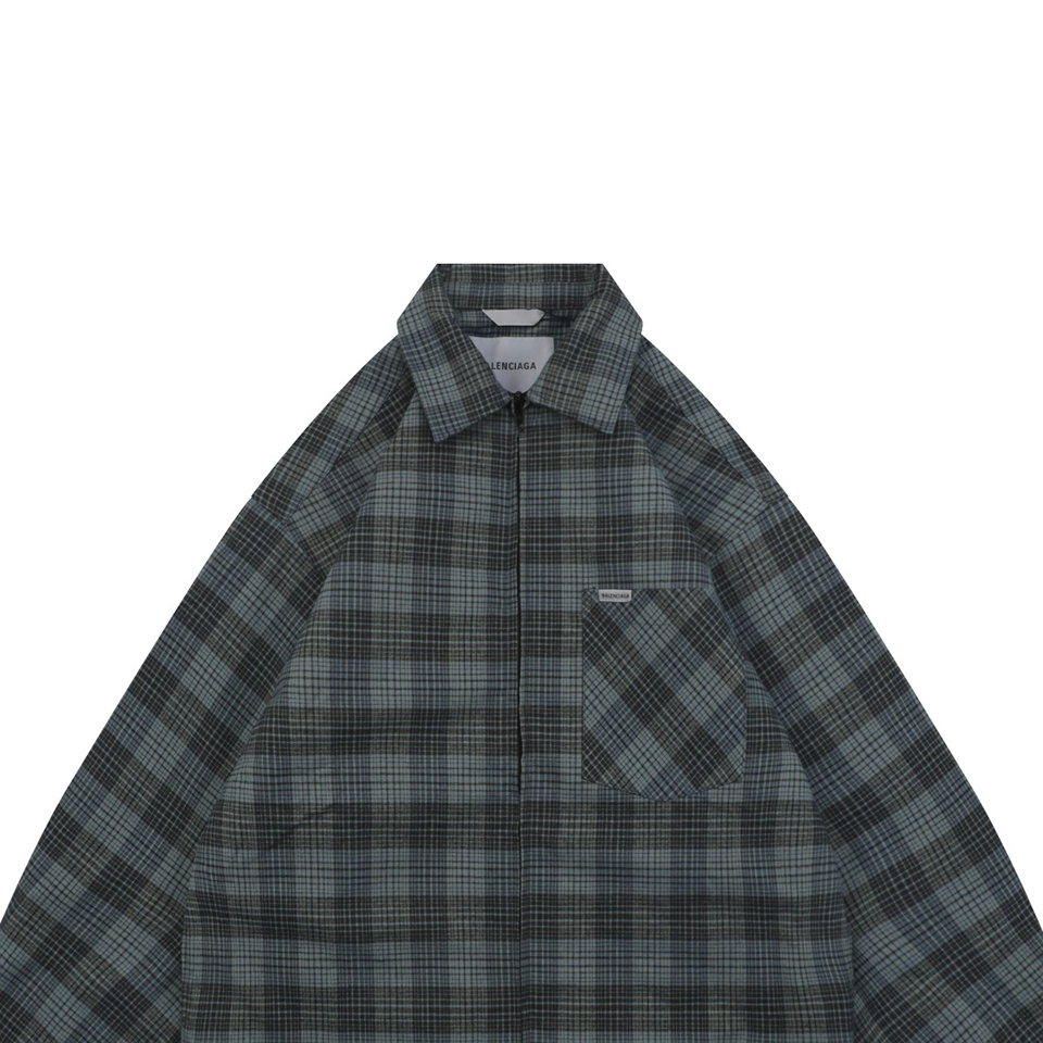 Balenciaga Blue Grey Check Quilted Jacket