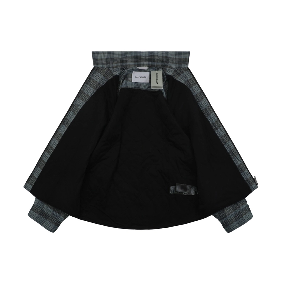 Balenciaga Blue Grey Check Quilted Jacket Lining